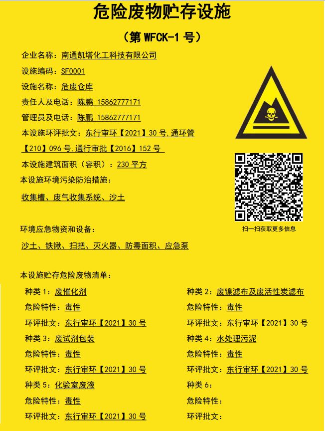 《凱塔化工危廢儲存及防治措施信息公開》